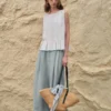 Minimalist Breathable Linen Lyocell Womens Wide Leg Trousers