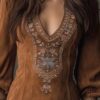 Boho Embroidery Stretch Polyester Womens Long Sleeve Mini Dress