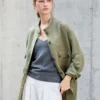 Timeless Sustainable Linen Blend Ruched Waist Utility Shirt Jacket