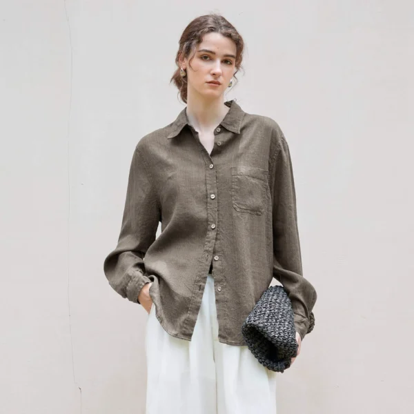Minimalist Breathable Linen Lyocell Womens Long Sleeve Shirt