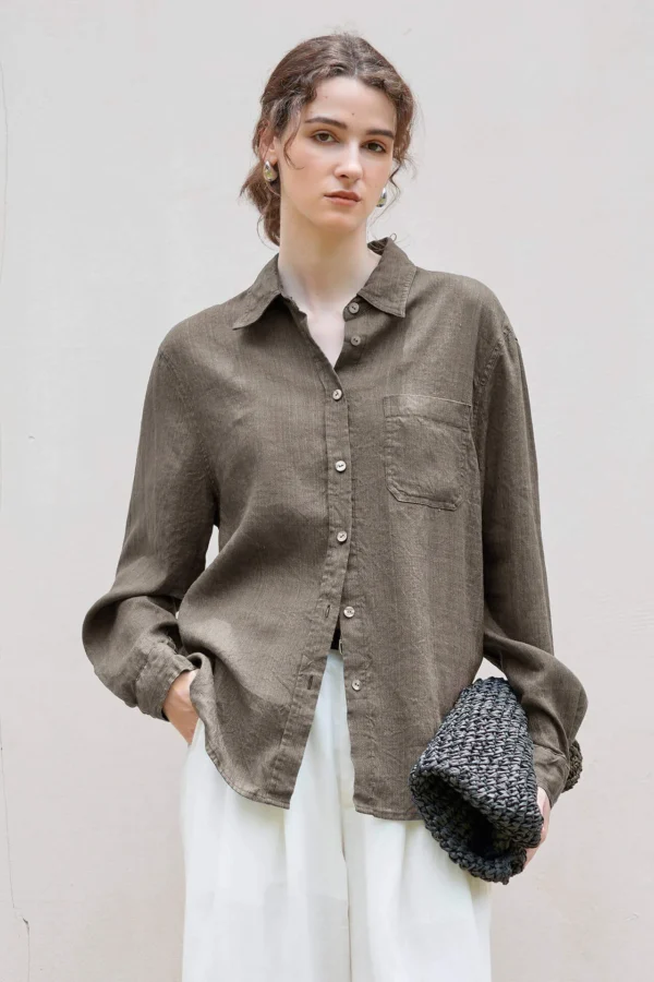 Minimalist Breathable Linen Lyocell Womens Long Sleeve Shirt