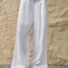 Minimalist Breathable Linen Lyocell Womens Wide Leg Trousers