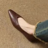 Minimalist Soft Sheepskin Womens Office Pointed Toe Low Wedge Shoes