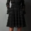 Timeless Sheer Fringed Stretchy Polyester Womens Slim Fit Midi Dress