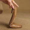 Minimalist Woven Genuine Leather Womens Square Toe Flat Mules