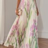 French Riviera Pleated Stretchy Floral Print Womens Maxi Dress