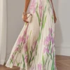 French Riviera Pleated Stretchy Floral Print Womens Maxi Dress