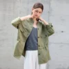 Timeless Sustainable Linen Blend Ruched Waist Utility Shirt Jacket