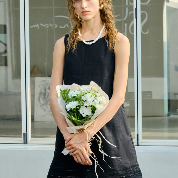 Minimalist Scalloped Edge Linen Blend Womens Sleeveless Midi Dress