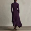 Timeless Stretchy Polyester Womens Turtleneck Irregular Hem Maxi Dress
