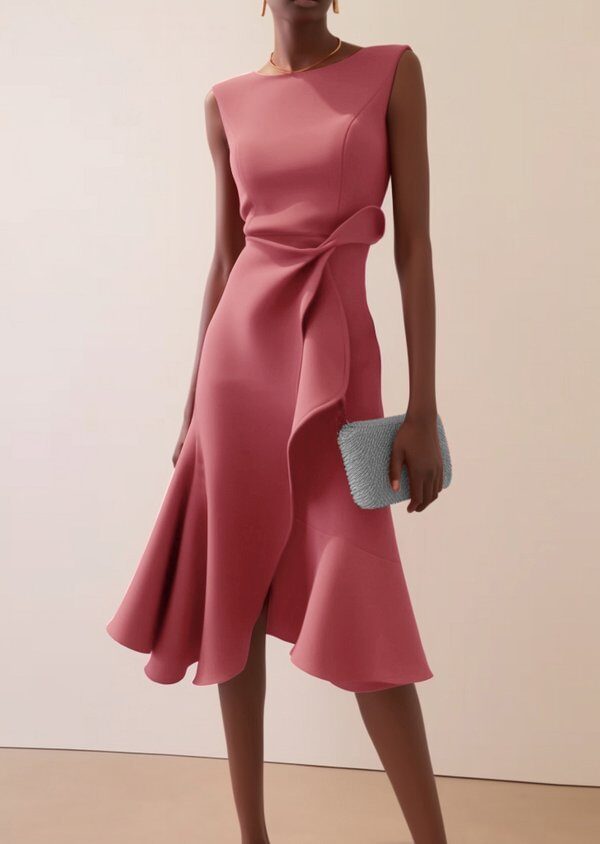 Timeless Ruched Stretch Polyester Womens Sleeveless Midi Dress