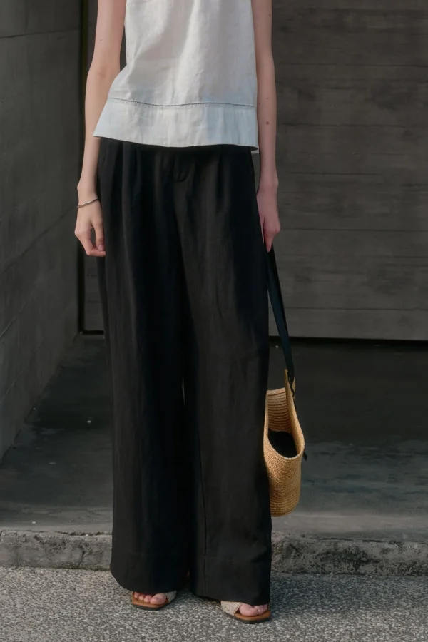 Minimalist Breathable Linen Lyocell Womens Wide Leg Trousers