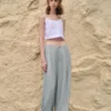 Minimalist Breathable Linen Lyocell Womens Wide Leg Trousers