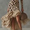 Boho Leopard Print Stretchy Polyester Womens Ruffled Maxi Dress