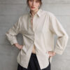 Minimalist Ladder Stitch Cotton Womens Loose Long Sleeve Shirt
