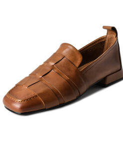 Minimalist Woven Genuine Leather Womens Slip On Loafers