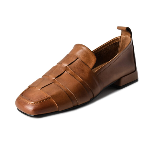 Minimalist Woven Genuine Leather Womens Slip On Loafers