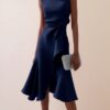 Timeless Ruched Stretch Polyester Womens Sleeveless Midi Dress