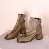 Vintage Top Grain Cowhide Womens Square Toe Block Heel Ankle Boots