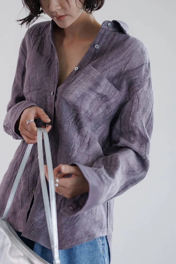 Timeless Pleated Breathable Pure Linen Long Sleeve Shirt