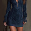Boho Embroidered Lace Stretchy Polyester Womens Long Sleeve Mini Dress