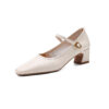 Timeless Sustainable Sheepskin Womens Block Heel Mary Jane Shoes