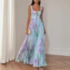 French Riviera Pleated Floral Print Stretch Polyester Womens Maxi Dress