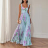 French Riviera Pleated Stretchy Floral Print Womens Maxi Dress