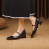 Timeless Washed Leather Womens Square Toe Block Heel Mary Janes