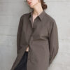 Minimalist Ladder Stitch Cotton Womens Loose Long Sleeve Shirt