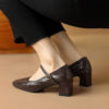 Timeless Sustainable Sheepskin Womens Block Heel Mary Jane Shoes