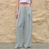 Minimalist Breathable Linen Lyocell Womens Wide Leg Trousers