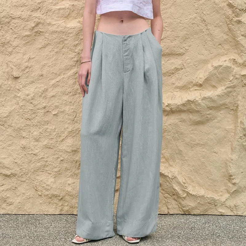 Minimalist Breathable Linen Lyocell Womens Wide Leg Trousers