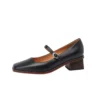 Timeless Washed Leather Womens Square Toe Block Heel Mary Janes