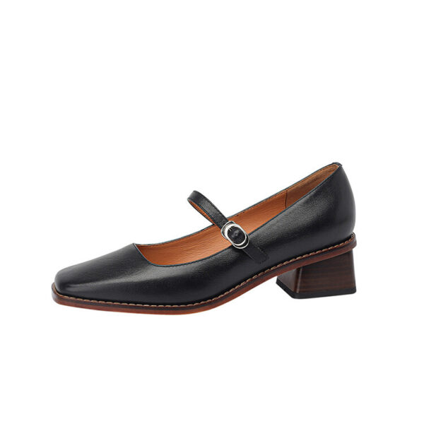 Timeless Washed Leather Womens Square Toe Block Heel Mary Janes