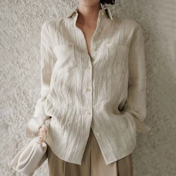 Timeless Pleated Breathable Pure Linen Long Sleeve Shirt