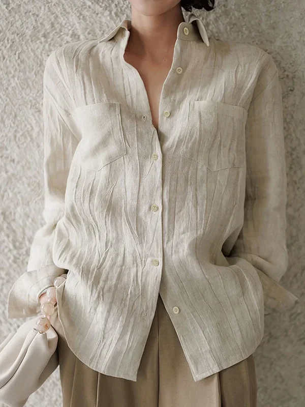 Timeless Pleated Breathable Pure Linen Long Sleeve Shirt