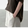 Minimalist Washed Cotton Womens Loose Short Sleeve Crew Neck T Shirt