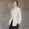 Minimalist Ladder Stitch Cotton Womens Loose Long Sleeve Shirt