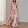 French Riviera Pleated Stretchy Floral Print Womens Maxi Dress