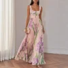 French Riviera Pleated Stretchy Floral Print Womens Maxi Dress
