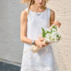 Minimalist Scalloped Edge Linen Blend Womens Sleeveless Midi Dress