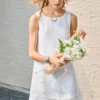 Minimalist Scalloped Edge Linen Blend Womens Sleeveless Midi Dress