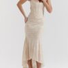 Timeless Jacquard Knit Womens Square Neck Mermaid Maxi Dress