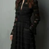 Timeless Sheer Fringed Stretchy Polyester Womens Slim Fit Midi Dress