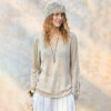 Boho Cutout Breathable Linen Lyocell Blend Womens Loose Knit Top