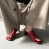 Minimalist Breathable Sheepskin Womens Square Toe Block Heel Mules