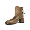 Vintage Top Grain Cowhide Womens Square Toe Block Heel Ankle Boots