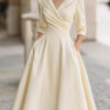 Elegant Timeless Stretch Polyester Womens Lapel High Waist Midi Dress
