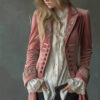 Timeless Pink Embroidered Velvet Womens Midi Coat